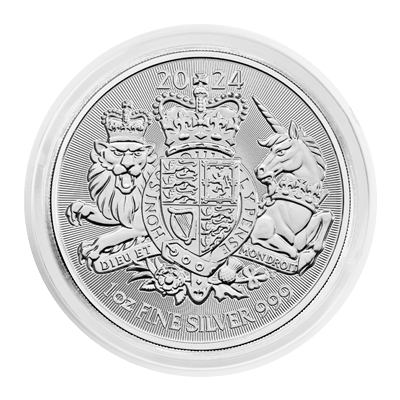 A picture of a 1 oz Royal Arms Silver Coin (2024)